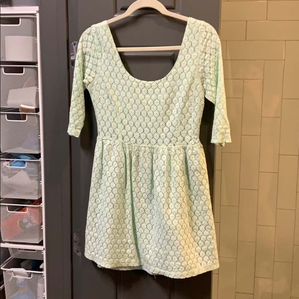 Light mint green lace mini dress